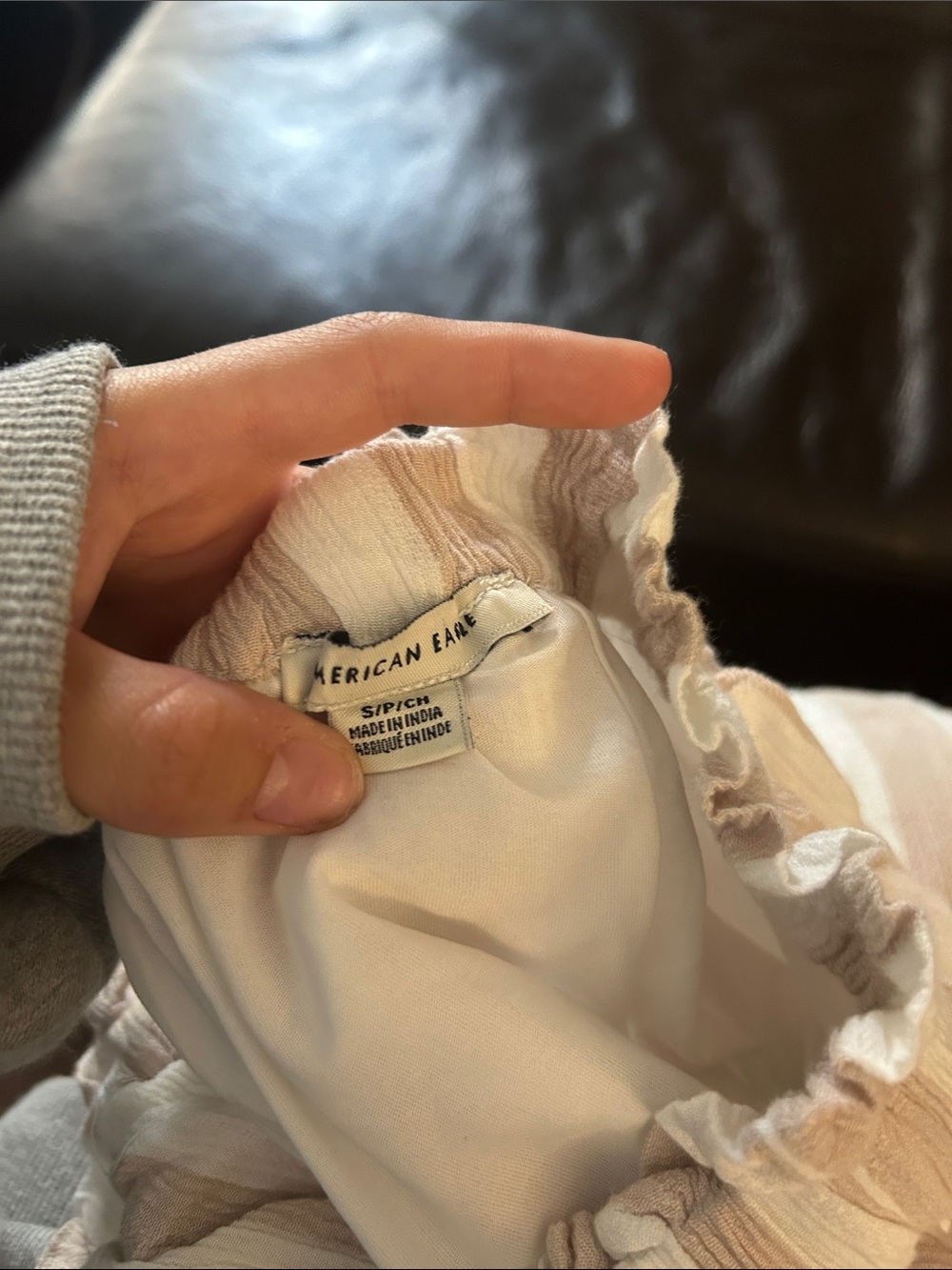 American Eagle Outfitters Cream Striped Wide-Leg Pants with matching wrap shirt - Picture 6 of 6